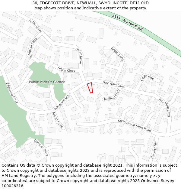 36, EDGECOTE DRIVE, NEWHALL, SWADLINCOTE, DE11 0LD: Location map and indicative extent of plot