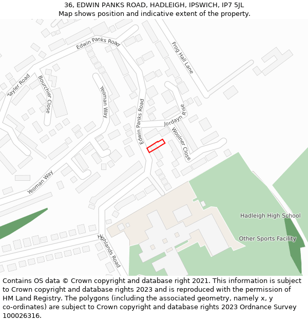36, EDWIN PANKS ROAD, HADLEIGH, IPSWICH, IP7 5JL: Location map and indicative extent of plot