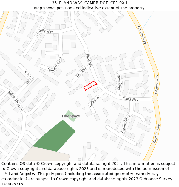 36, ELAND WAY, CAMBRIDGE, CB1 9XH: Location map and indicative extent of plot