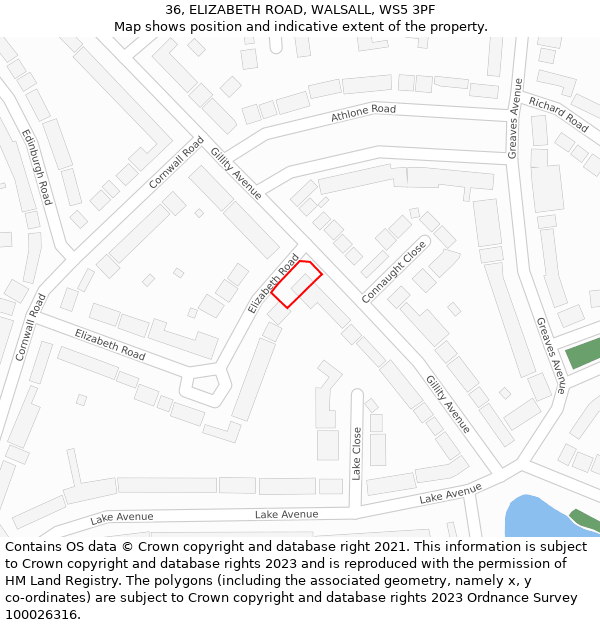 36, ELIZABETH ROAD, WALSALL, WS5 3PF: Location map and indicative extent of plot