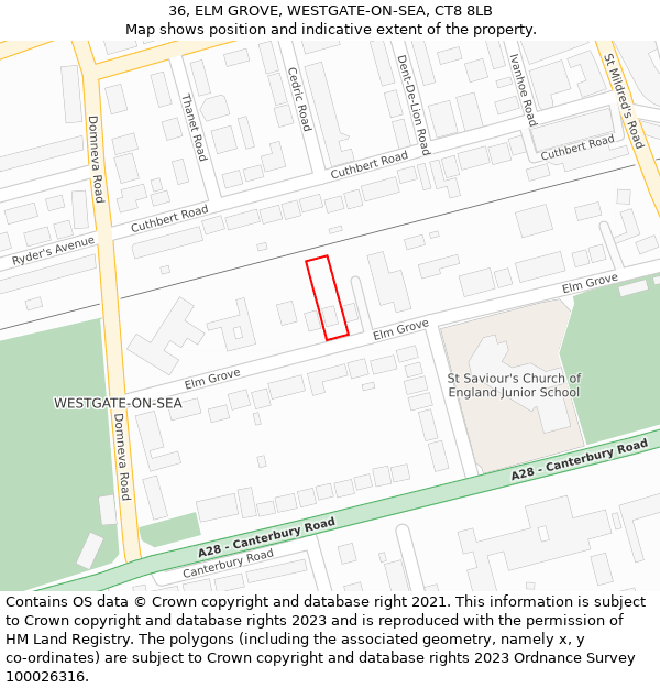 36, ELM GROVE, WESTGATE-ON-SEA, CT8 8LB: Location map and indicative extent of plot