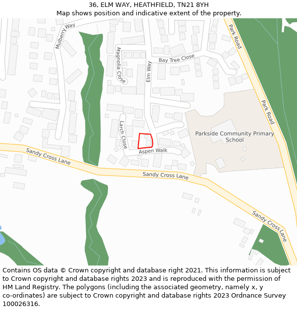 36, ELM WAY, HEATHFIELD, TN21 8YH: Location map and indicative extent of plot