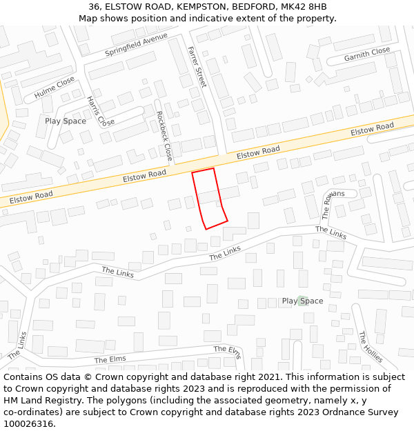 36, ELSTOW ROAD, KEMPSTON, BEDFORD, MK42 8HB: Location map and indicative extent of plot