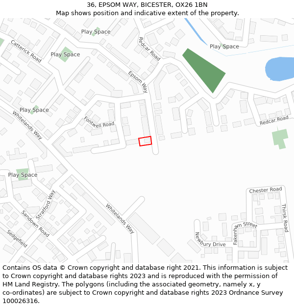 36, EPSOM WAY, BICESTER, OX26 1BN: Location map and indicative extent of plot