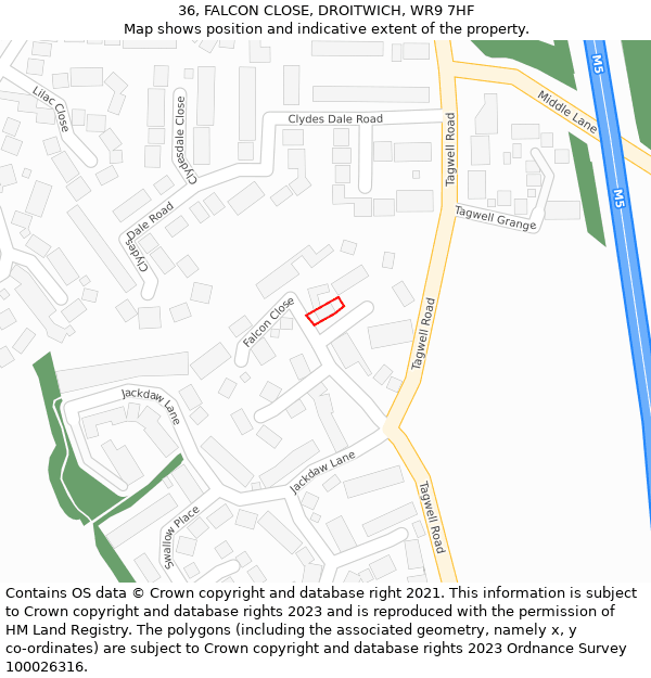 36, FALCON CLOSE, DROITWICH, WR9 7HF: Location map and indicative extent of plot