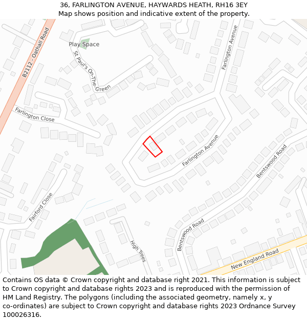 36, FARLINGTON AVENUE, HAYWARDS HEATH, RH16 3EY: Location map and indicative extent of plot