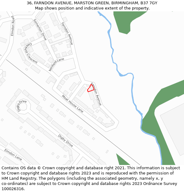 36, FARNDON AVENUE, MARSTON GREEN, BIRMINGHAM, B37 7GY: Location map and indicative extent of plot