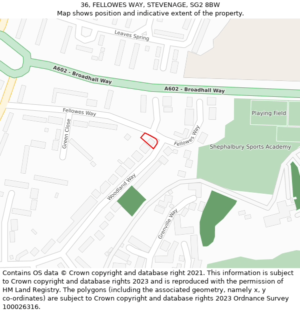 36, FELLOWES WAY, STEVENAGE, SG2 8BW: Location map and indicative extent of plot