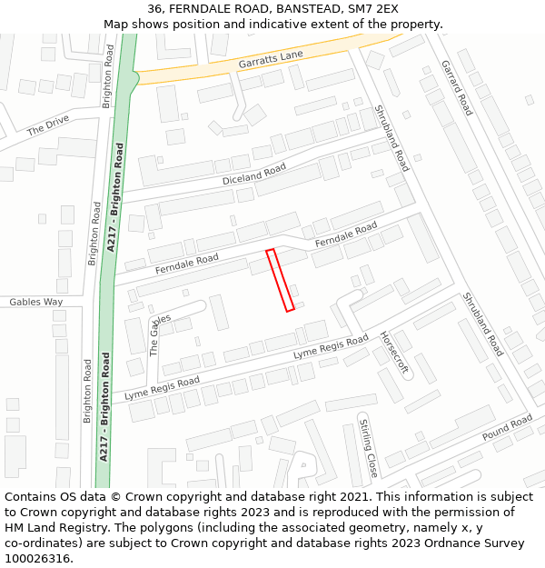 36, FERNDALE ROAD, BANSTEAD, SM7 2EX: Location map and indicative extent of plot