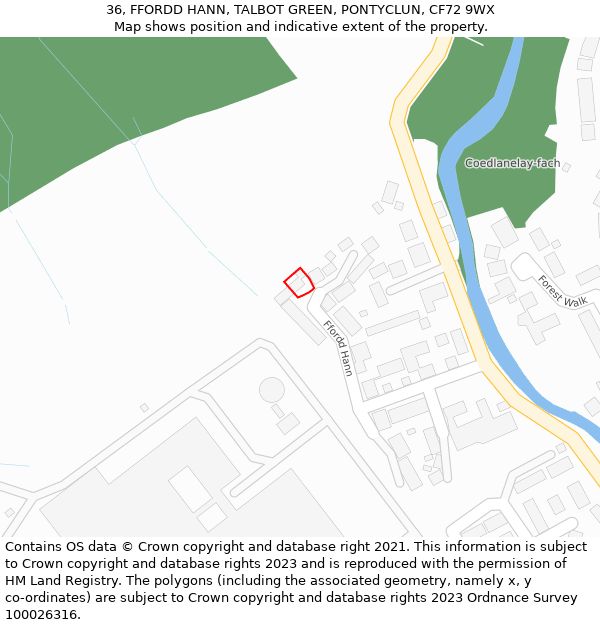 36, FFORDD HANN, TALBOT GREEN, PONTYCLUN, CF72 9WX: Location map and indicative extent of plot