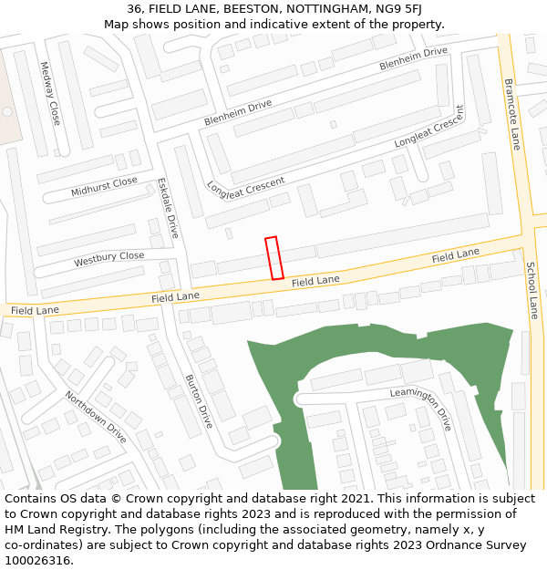 36, FIELD LANE, BEESTON, NOTTINGHAM, NG9 5FJ: Location map and indicative extent of plot