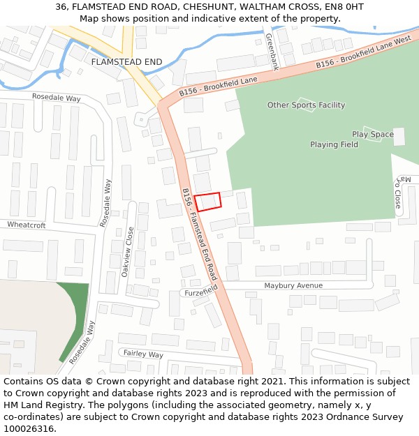36, FLAMSTEAD END ROAD, CHESHUNT, WALTHAM CROSS, EN8 0HT: Location map and indicative extent of plot
