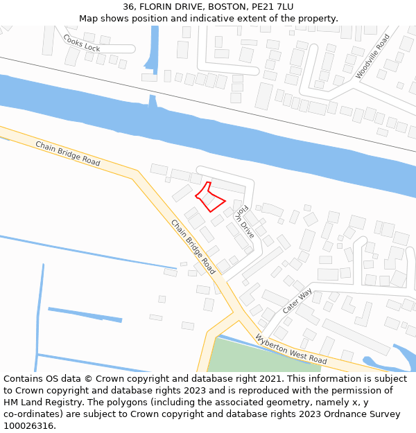 36, FLORIN DRIVE, BOSTON, PE21 7LU: Location map and indicative extent of plot