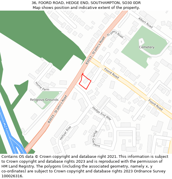 36, FOORD ROAD, HEDGE END, SOUTHAMPTON, SO30 0DR: Location map and indicative extent of plot