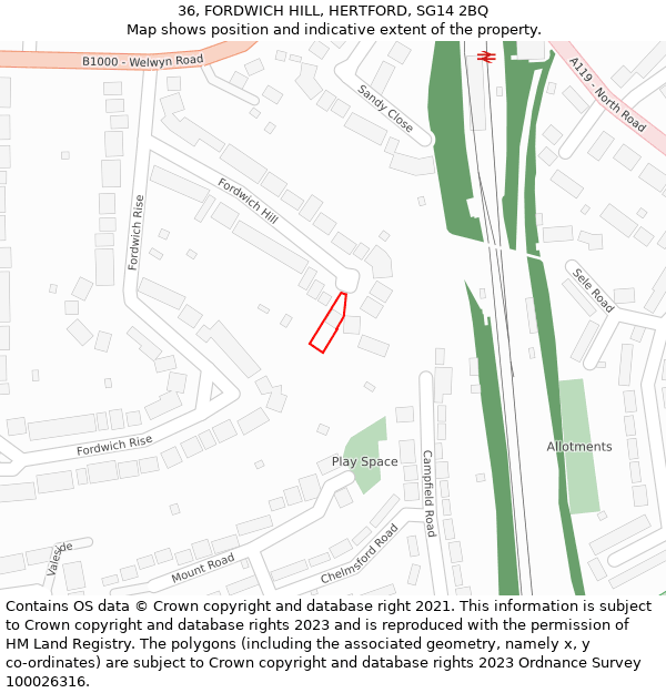 36, FORDWICH HILL, HERTFORD, SG14 2BQ: Location map and indicative extent of plot