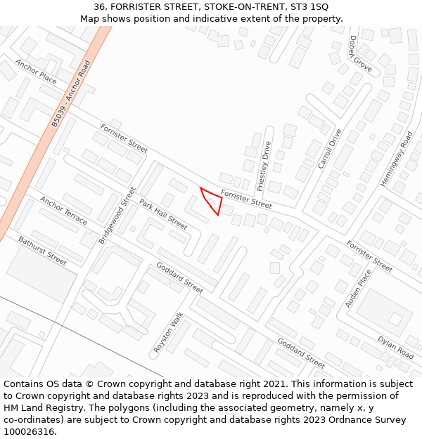 36, FORRISTER STREET, STOKE-ON-TRENT, ST3 1SQ: Location map and indicative extent of plot