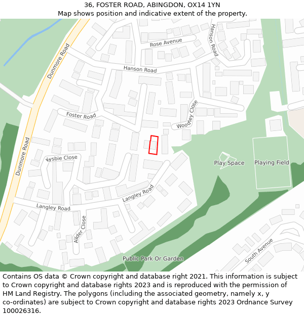 36, FOSTER ROAD, ABINGDON, OX14 1YN: Location map and indicative extent of plot