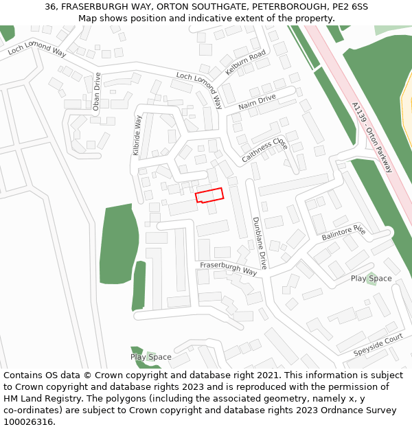 36, FRASERBURGH WAY, ORTON SOUTHGATE, PETERBOROUGH, PE2 6SS: Location map and indicative extent of plot