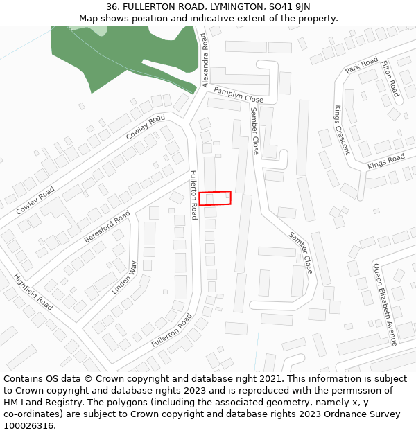 36, FULLERTON ROAD, LYMINGTON, SO41 9JN: Location map and indicative extent of plot