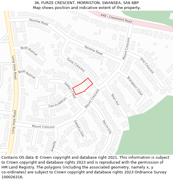 36, FURZE CRESCENT, MORRISTON, SWANSEA, SA6 6BP: Location map and indicative extent of plot