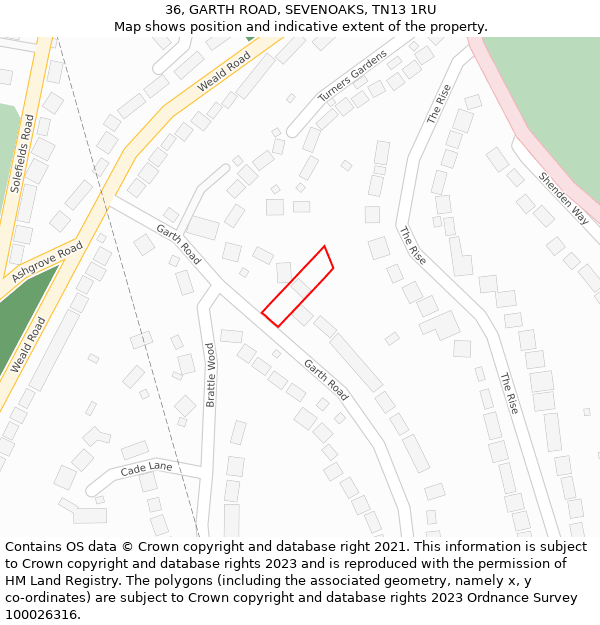 36, GARTH ROAD, SEVENOAKS, TN13 1RU: Location map and indicative extent of plot