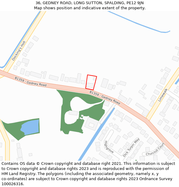 36, GEDNEY ROAD, LONG SUTTON, SPALDING, PE12 9JN: Location map and indicative extent of plot