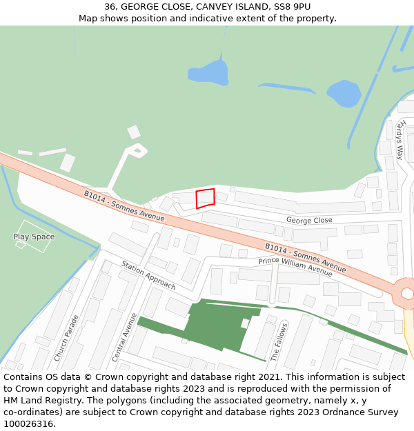 36, GEORGE CLOSE, CANVEY ISLAND, SS8 9PU: Location map and indicative extent of plot