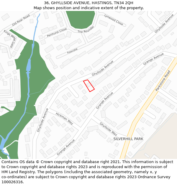 36, GHYLLSIDE AVENUE, HASTINGS, TN34 2QH: Location map and indicative extent of plot