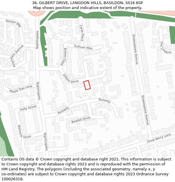 36, GILBERT DRIVE, LANGDON HILLS, BASILDON, SS16 6SP: Location map and indicative extent of plot