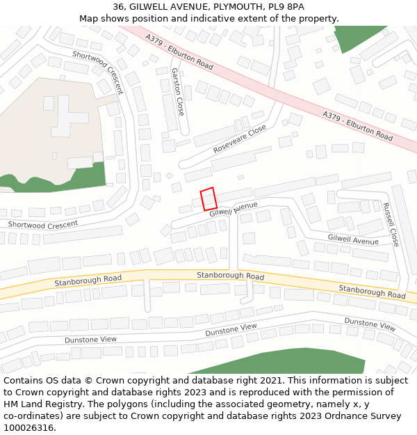 36, GILWELL AVENUE, PLYMOUTH, PL9 8PA: Location map and indicative extent of plot
