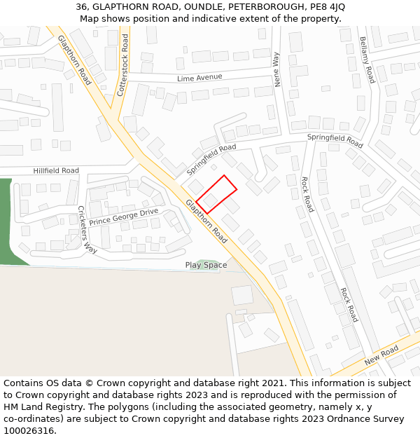 36, GLAPTHORN ROAD, OUNDLE, PETERBOROUGH, PE8 4JQ: Location map and indicative extent of plot