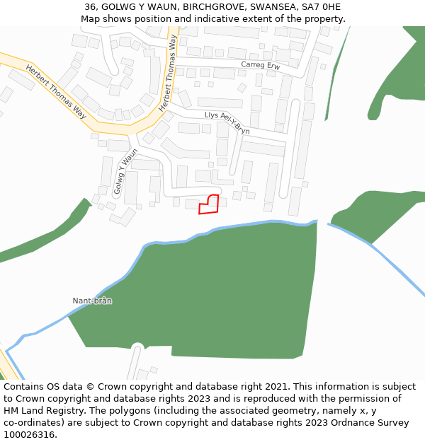 36, GOLWG Y WAUN, BIRCHGROVE, SWANSEA, SA7 0HE: Location map and indicative extent of plot