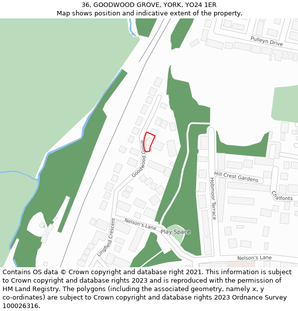 36, GOODWOOD GROVE, YORK, YO24 1ER: Location map and indicative extent of plot