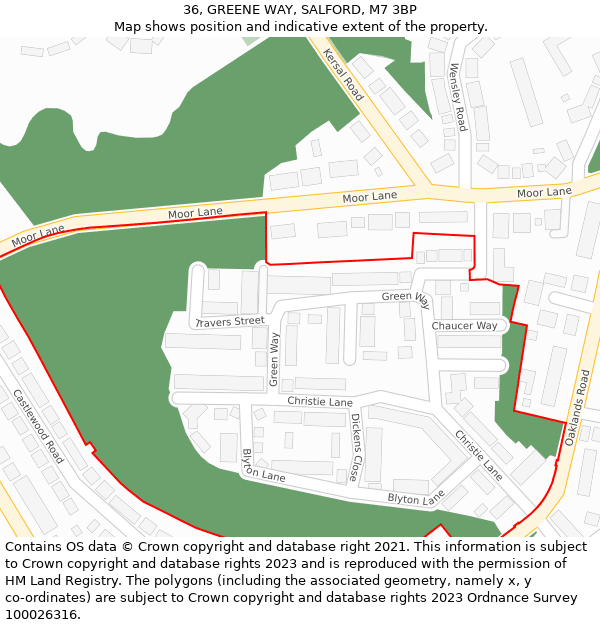 36, GREENE WAY, SALFORD, M7 3BP: Location map and indicative extent of plot