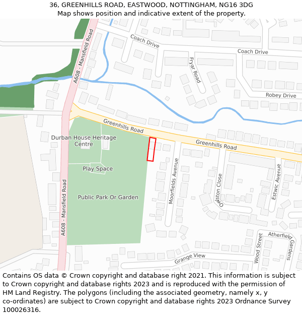 36, GREENHILLS ROAD, EASTWOOD, NOTTINGHAM, NG16 3DG: Location map and indicative extent of plot