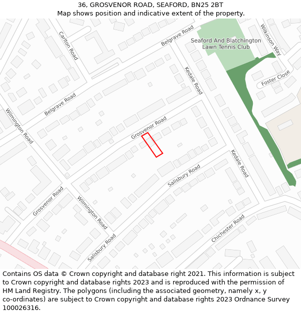 36, GROSVENOR ROAD, SEAFORD, BN25 2BT: Location map and indicative extent of plot