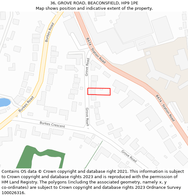 36, GROVE ROAD, BEACONSFIELD, HP9 1PE: Location map and indicative extent of plot