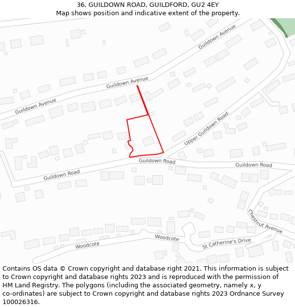 36, GUILDOWN ROAD, GUILDFORD, GU2 4EY: Location map and indicative extent of plot