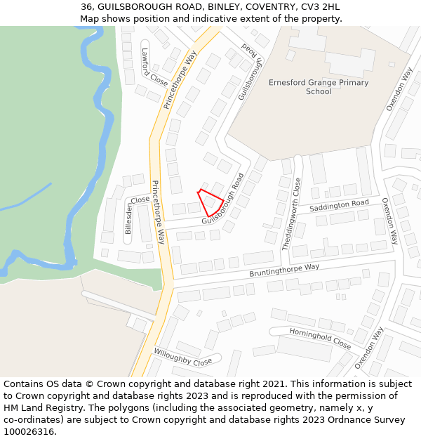 36, GUILSBOROUGH ROAD, BINLEY, COVENTRY, CV3 2HL: Location map and indicative extent of plot