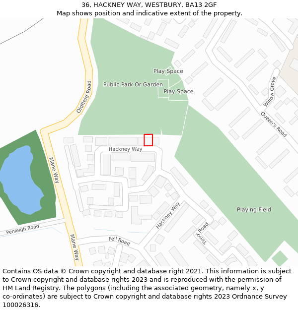 36, HACKNEY WAY, WESTBURY, BA13 2GF: Location map and indicative extent of plot