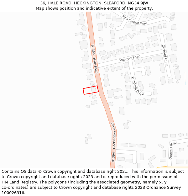 36, HALE ROAD, HECKINGTON, SLEAFORD, NG34 9JW: Location map and indicative extent of plot