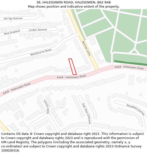 36, HALESOWEN ROAD, HALESOWEN, B62 9AB: Location map and indicative extent of plot