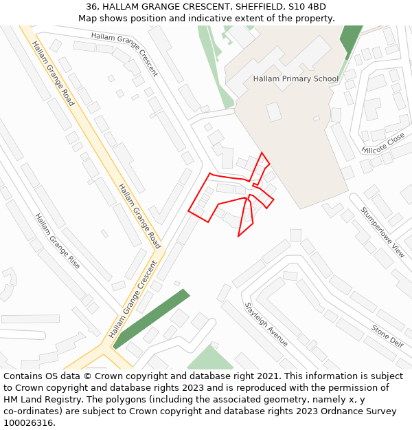 36, HALLAM GRANGE CRESCENT, SHEFFIELD, S10 4BD: Location map and indicative extent of plot
