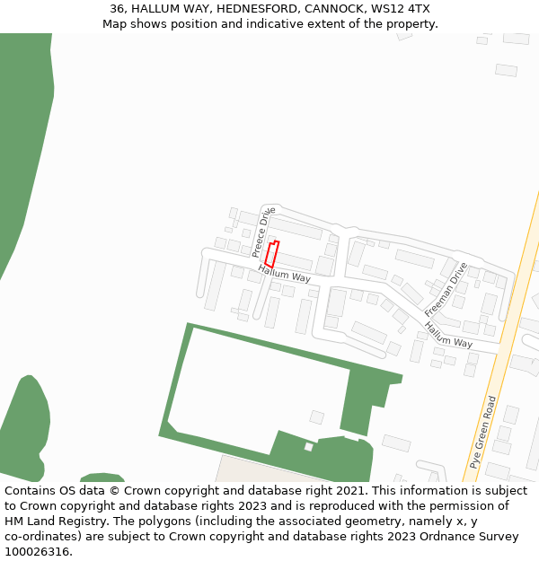 36, HALLUM WAY, HEDNESFORD, CANNOCK, WS12 4TX: Location map and indicative extent of plot