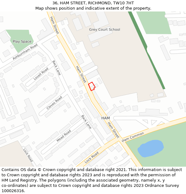 36, HAM STREET, RICHMOND, TW10 7HT: Location map and indicative extent of plot