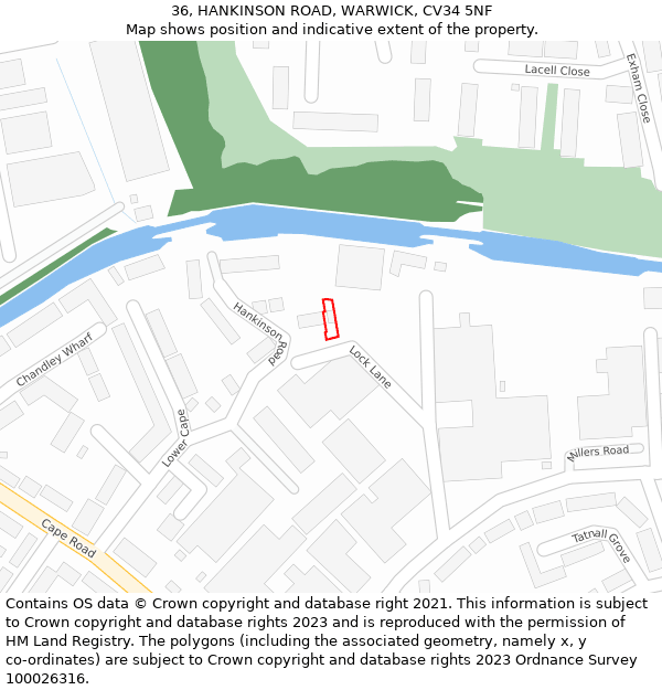 36, HANKINSON ROAD, WARWICK, CV34 5NF: Location map and indicative extent of plot