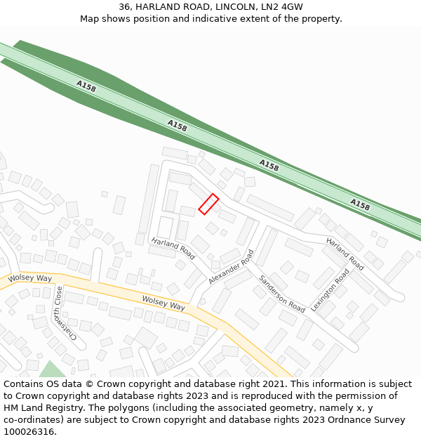 36, HARLAND ROAD, LINCOLN, LN2 4GW: Location map and indicative extent of plot