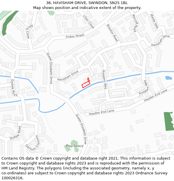 36, HAVISHAM DRIVE, SWINDON, SN25 1BL: Location map and indicative extent of plot