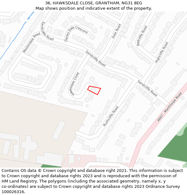 36, HAWKSDALE CLOSE, GRANTHAM, NG31 8EG: Location map and indicative extent of plot