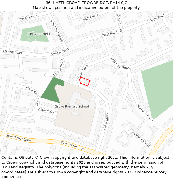 36, HAZEL GROVE, TROWBRIDGE, BA14 0JG: Location map and indicative extent of plot